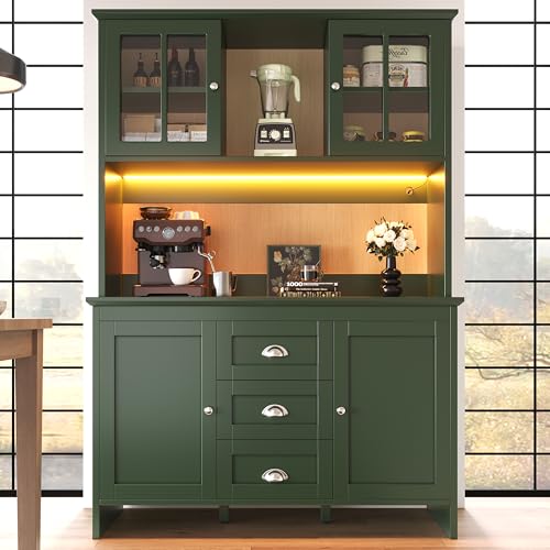 Oslghy Küchenschrank Hochschrank, Buffetschrank mit LED Beleuchtung, Vorratsschrank Hoch mit Glastüren, Ablagen und Schubladen, Vitrinenschrank Sideboard für Küche, Wohnzimmer, Grün, 120×40×179cm Oslghy Küchenschrank Hochschrank, Buffetschrank mit LED Beleuchtung, Vorratsschrank Hoch mit Glastüren, Ablagen und Schubladen, Vitrinenschrank Sideboard für Küche, Wohnzimmer, Grün, 120×40×179cm von Oslghy