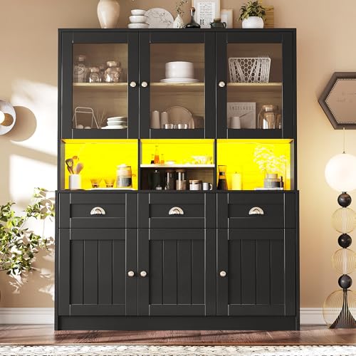 Oslghy Küchenschrank Hochschrank, Buffetschrank mit LED & Glastür, Vorratsschrank Küche Hoch mit Verstellbaren Ablagen & Schubladen, Vitrinenschrank für Wohnzimmer, Esszimmer, 140×40×175cm (Schwarz) Oslghy Küchenschrank Hochschrank, Buffetschrank mit LED & Glastür, Vorratsschrank Küche Hoch mit Verstellbaren Ablagen & Schubladen, Vitrinenschrank für Wohnzimmer, Esszimmer, 140×40×175cm (Schwarz) von Oslghy
