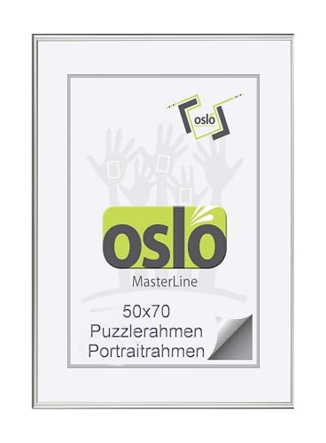 Oslo MasterLine Bilderrahmen 50 x 70 silber glänzend Aluminium Echtglas schmal Portraitrahmen Puzzlerahmen Alu von Oslo MasterLine