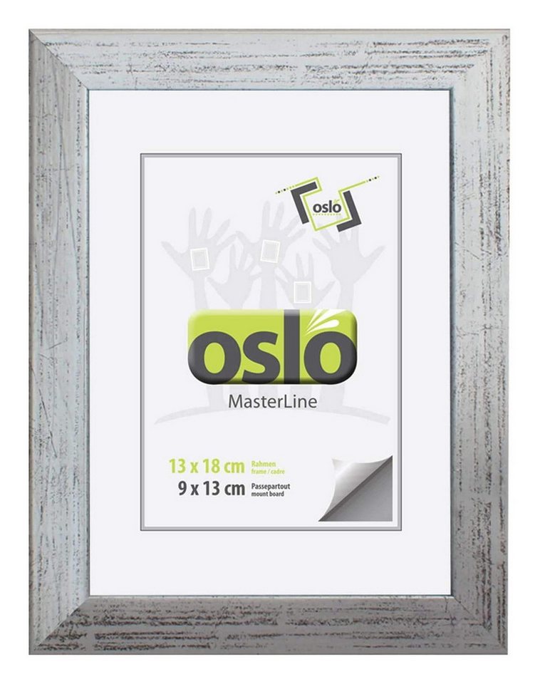 Oslo MasterLine Bilderrahmen Holz massiv FSC-zertifiziert Echtglas Hoch- Querformat Puzzlerahmen, 13x18 silber von Oslo MasterLine