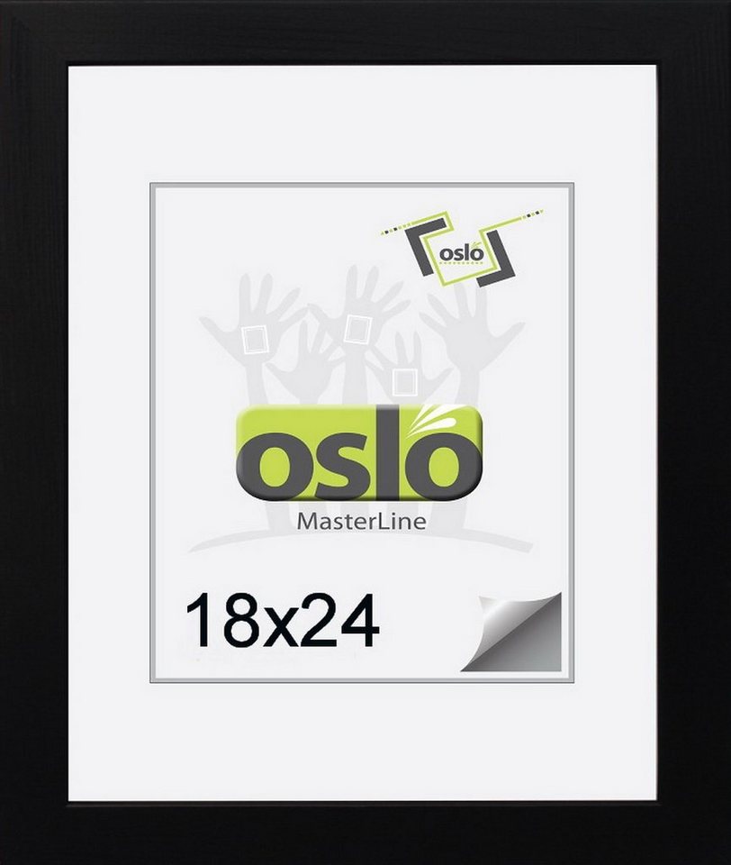 Oslo MasterLine Bilderrahmen Bilderrahmen Holz massiv FSC-zertifiziert Echtglas Hoch und Querformat, 18x24 schwarz mit Aufsteller von Oslo MasterLine