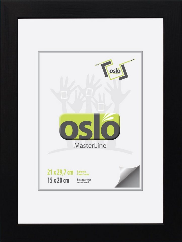 Oslo MasterLine Bilderrahmen Bilderrahmen Holz massiv FSC-zertifiziert Echtglas Hoch und Querformat, 21x30 schwarz, exakt DIN A4 21x29,7 von Oslo MasterLine
