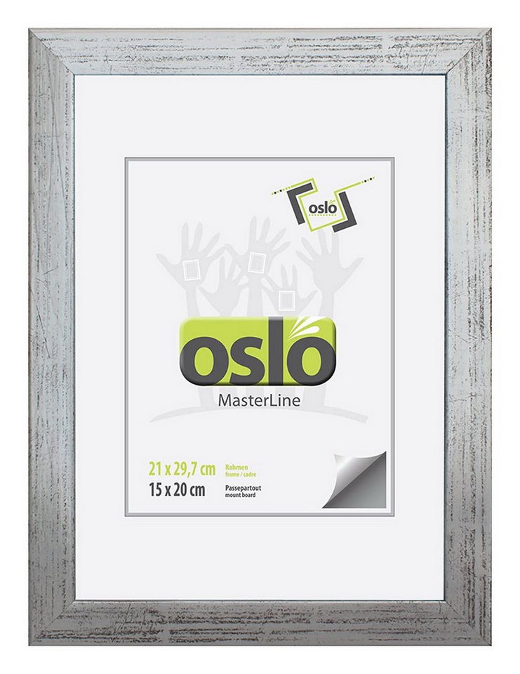 Oslo MasterLine Bilderrahmen Bilderrahmen Holz massiv FSC-zertifiziert Echtglas Hoch und Querformat, 21x30 silber, exakt DIN A4 21x29,7 von Oslo MasterLine