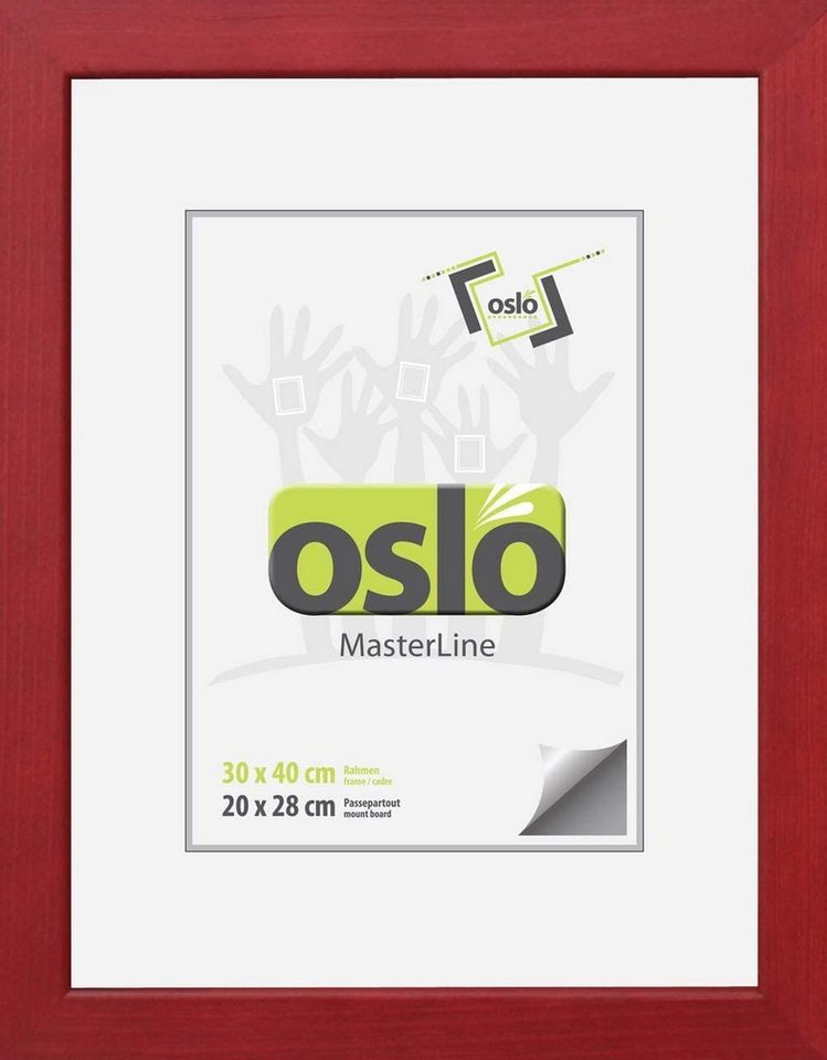 Oslo MasterLine Bilderrahmen Bilderrahmen Holz massiv FSC-zertifiziert Echtglas Hoch und Querformat, 30x40 rot von Oslo MasterLine