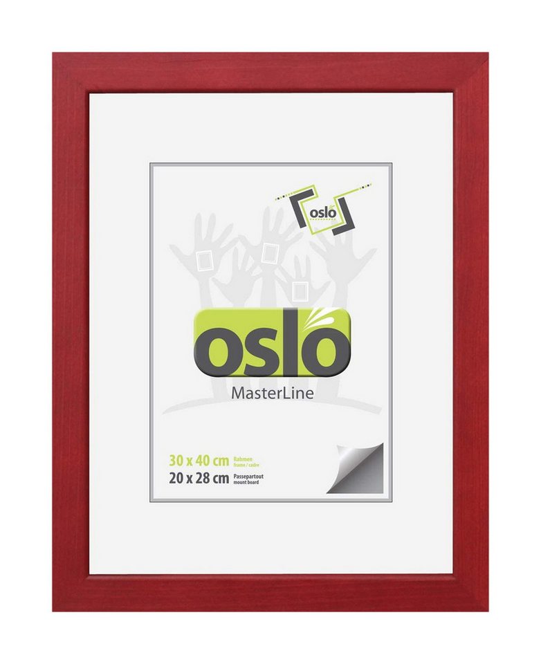 Oslo MasterLine Bilderrahmen Holz massiv FSC-zertifiziert Echtglas Hoch- Querformat Puzzlerahmen, 30x40 rot von Oslo MasterLine