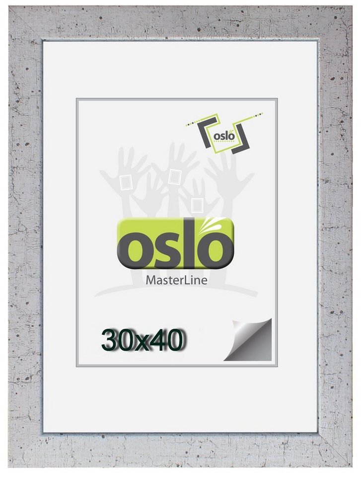 Oslo MasterLine Bilderrahmen Bilderrahmen Holz massiv FSC-zertifiziert Echtglas Hoch und Querformat, 30x40 silber von Oslo MasterLine