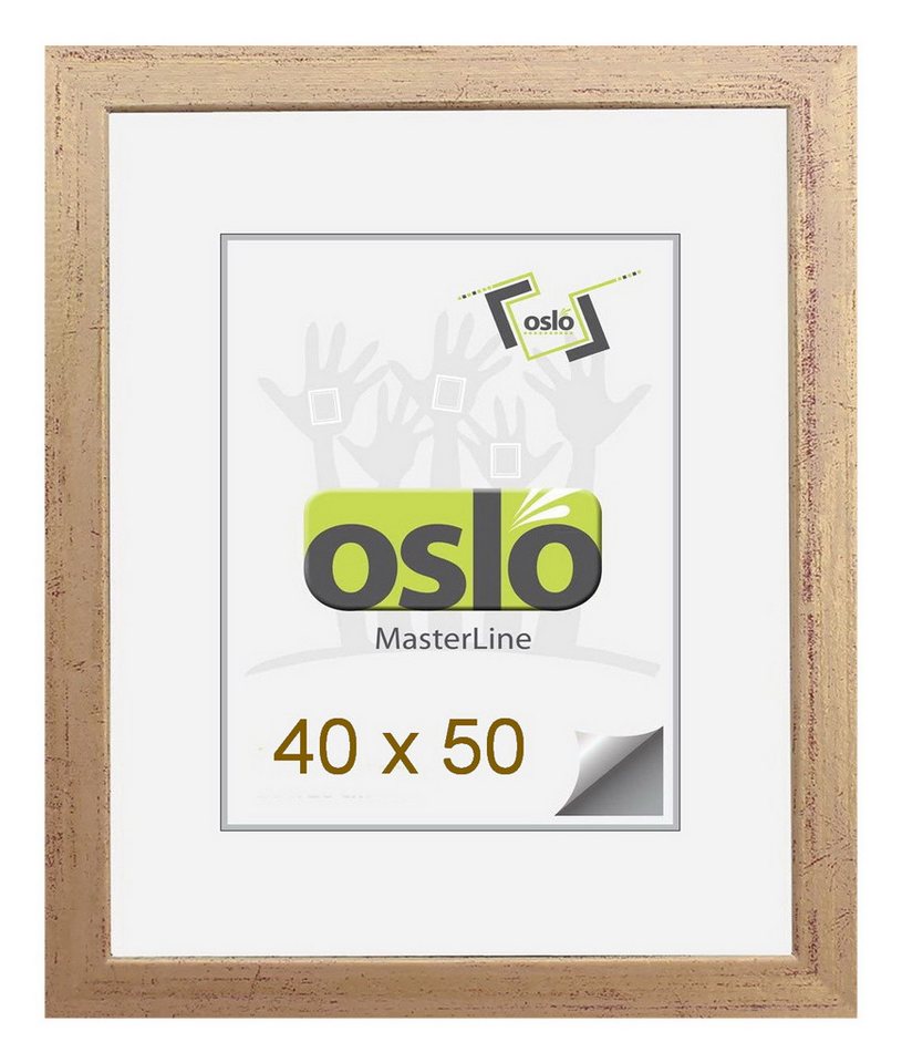 Oslo MasterLine Bilderrahmen Bilderrahmen Holz massiv FSC-zertifiziert Echtglas Hoch und Querformat, 40x50 gold von Oslo MasterLine