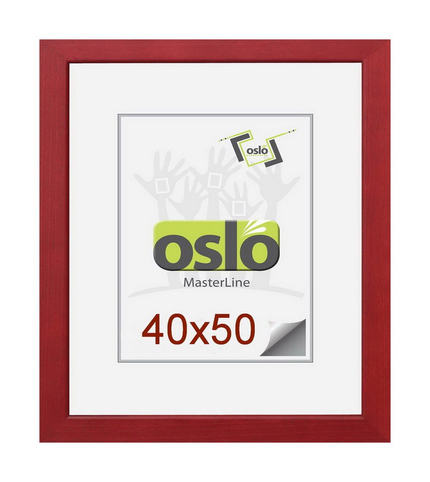 Oslo MasterLine Bilderrahmen Bilderrahmen Holz massiv FSC-zertifiziert Echtglas Hoch und Querformat, 40x50 rot von Oslo MasterLine