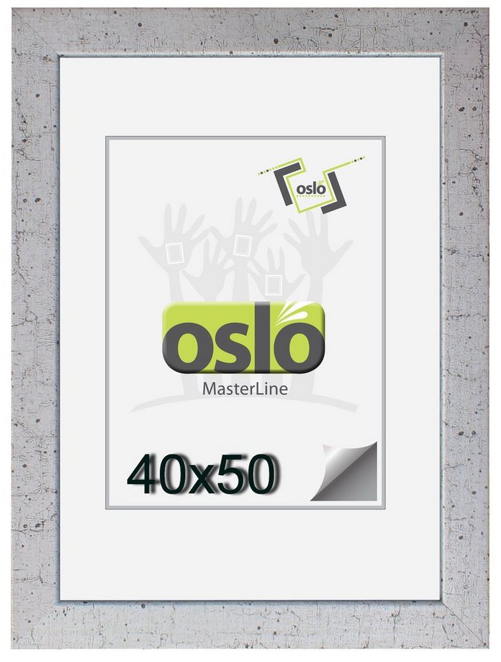 Oslo MasterLine Bilderrahmen Bilderrahmen Holz massiv FSC-zertifiziert Echtglas Hoch und Querformat, 40x50 silber von Oslo MasterLine