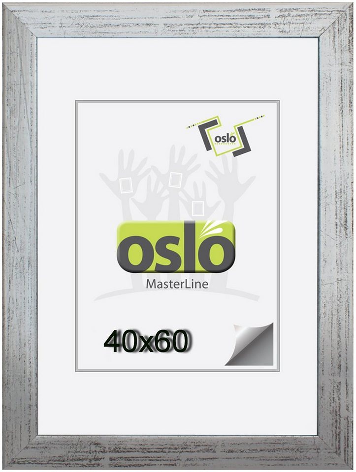 Oslo MasterLine Bilderrahmen Bilderrahmen Holz massiv FSC-zertifiziert Echtglas Hoch und Querformat, 40x60 silber von Oslo MasterLine