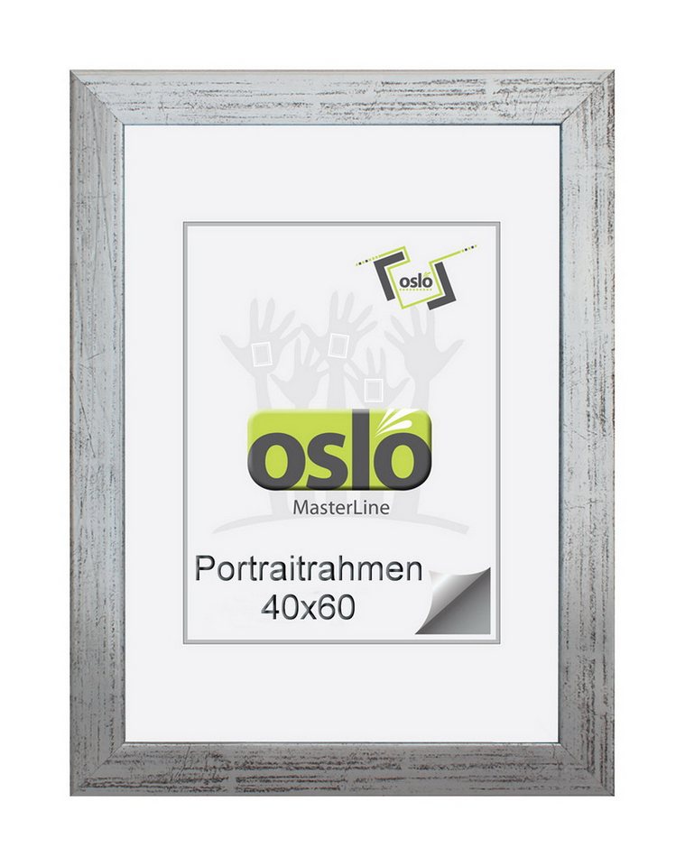 Oslo MasterLine Bilderrahmen Holz massiv FSC-zertifiziert Echtglas Hoch- Querformat Puzzlerahmen, 40x60 silber von Oslo MasterLine