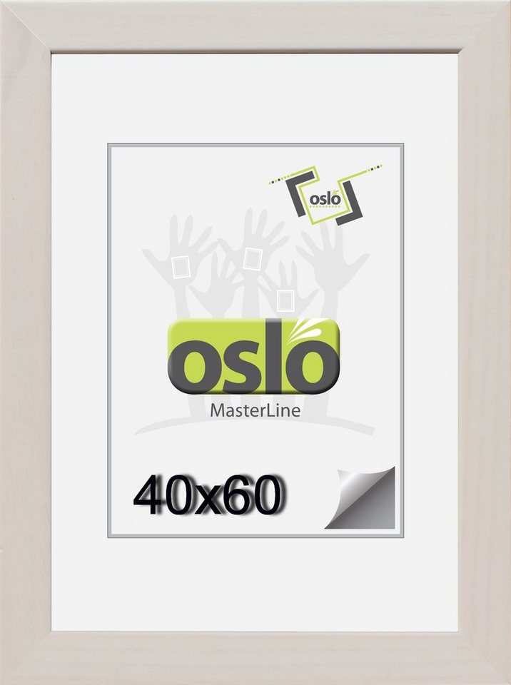 Oslo MasterLine Bilderrahmen Bilderrahmen Holz massiv FSC-zertifiziert Echtglas Hoch und Querformat, 40x60 weiß gekalkt von Oslo MasterLine