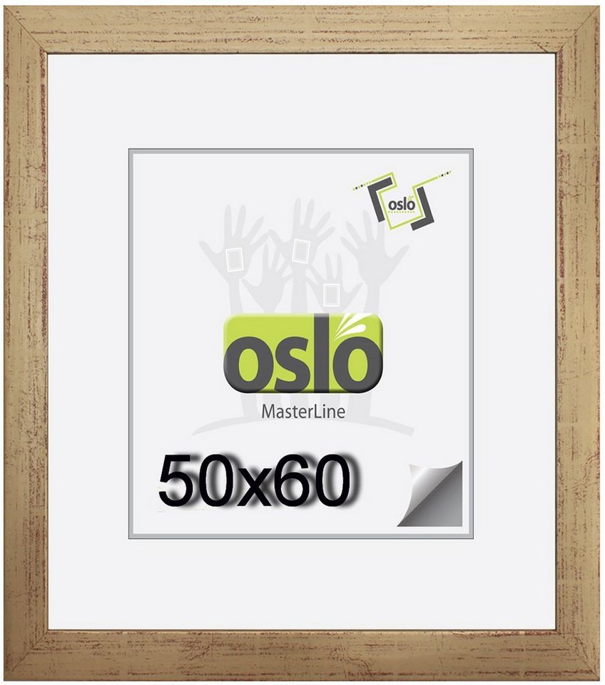 Oslo MasterLine Bilderrahmen Bilderrahmen Holz massiv FSC-zertifiziert Echtglas Hoch und Querformat, 50x60 gold von Oslo MasterLine