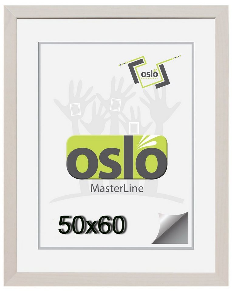 Oslo MasterLine Bilderrahmen Bilderrahmen Holz massiv FSC-zertifiziert Echtglas Hoch und Querformat, 50x60 weiß gekalkt von Oslo MasterLine
