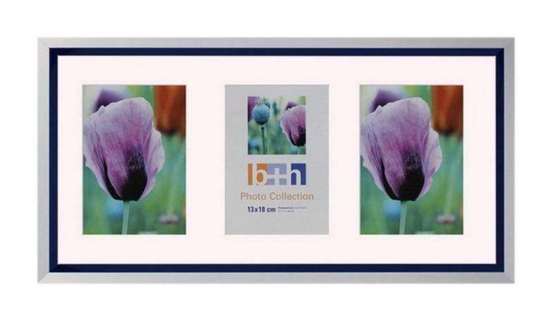 Oslo MasterLine Bilderrahmen-Set Bilderrahmen Kunststoff silber blau Echtglasscheibe Fotorahmen B+H, (2 St), incl. Passepartout mit 3 Ausschnitten Größe 13x18 von Oslo MasterLine