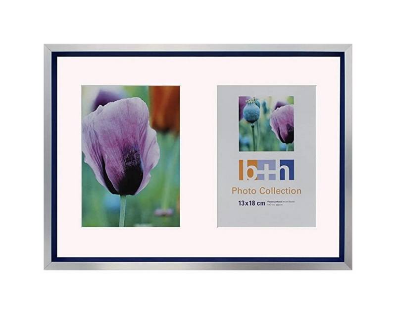 Oslo MasterLine Bilderrahmen-Set Bilderrahmen Kunststoff silber blau Echtglasscheibe Fotorahmen B+H, (4 St), incl. Passepartout mit 2 Ausschnitten je 13x18 cm von Oslo MasterLine