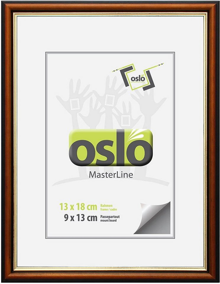 Oslo MasterLine Einzelrahmen Bilderrahmen 13 x 18 cm Holz massiv mit Glasscheibe und Aufsteller, Echtholzrahmen braun-gold FSC-zertifiziert von Oslo MasterLine