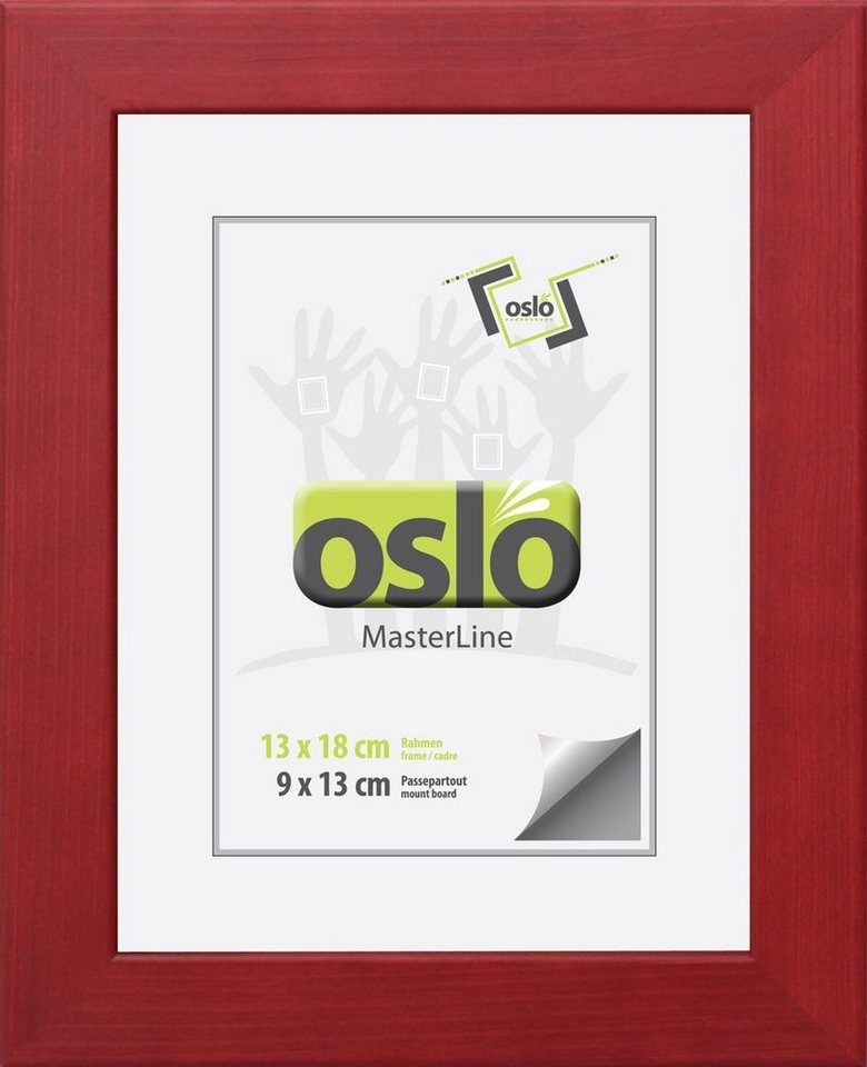 Oslo MasterLine Einzelrahmen Bilderrahmen 13 x 18 cm Holz massiv mit Glasscheibe und Aufsteller, Echtholzrahmen rot FSC-zertifiziert von Oslo MasterLine