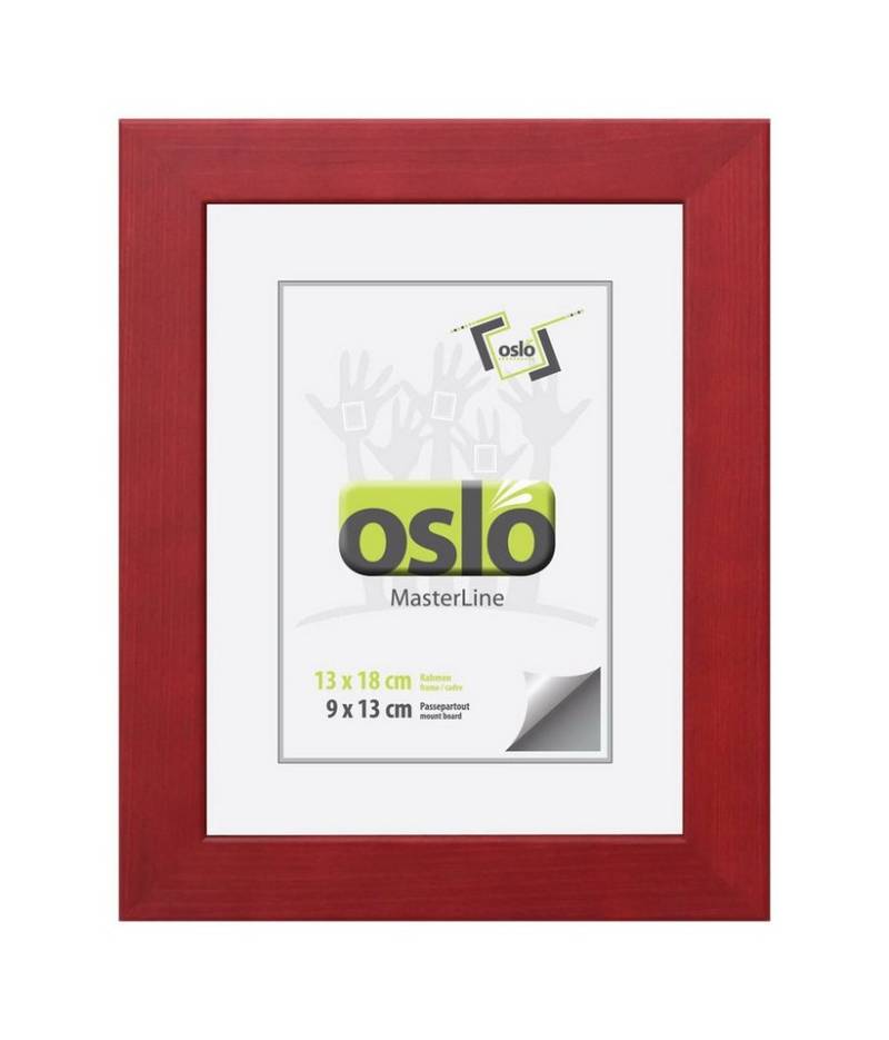 Oslo MasterLine Einzelrahmen Bilderrahmen 13 x 18 cm Holz massiv mit Glasscheibe und Aufsteller, Echtholzrahmen rot FSC-zertifiziert von Oslo MasterLine