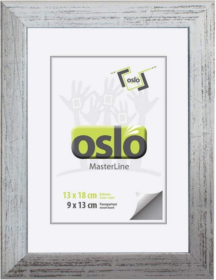 Oslo MasterLine Einzelrahmen Bilderrahmen 13 x 18 cm Holz massiv mit Glasscheibe und Aufsteller, Echtholzrahmen silber FSC-zertifiziert von Oslo MasterLine