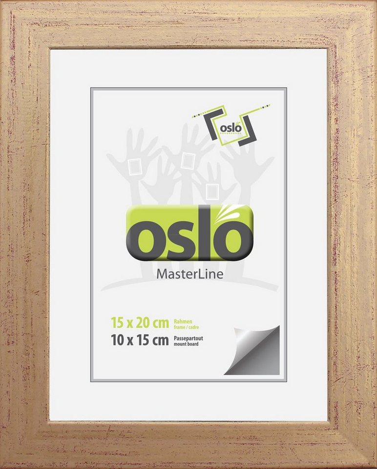 Oslo MasterLine Einzelrahmen Bilderrahmen 15 x 20 cm Holz FSC mit Echtglas und stabilem Aufsteller, (braun-gold} {gold} {rot} {silber} {weiß gekalkt), Portraitrahmen Hoch- und Querformat von Oslo MasterLine