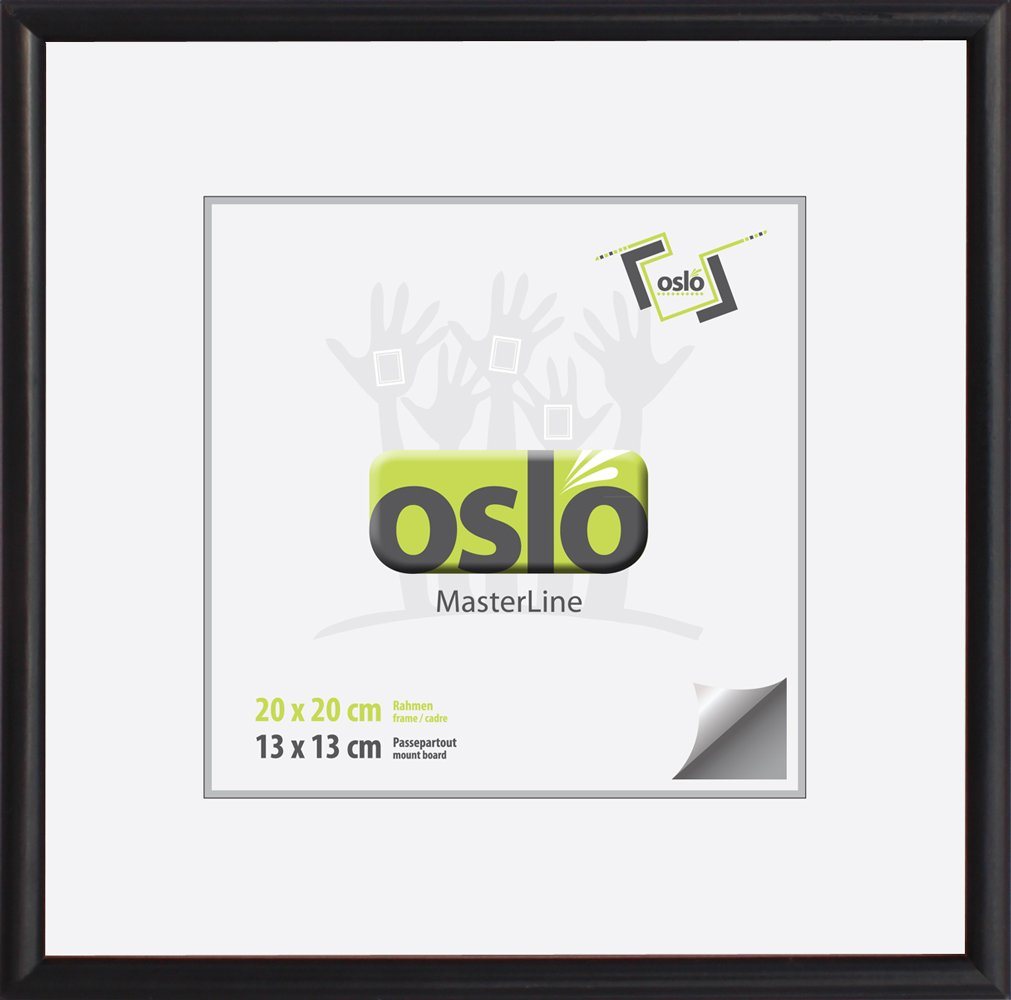 Oslo MasterLine Einzelrahmen Bilderrahmen 20 x 20 cm Holz massiv, schmales Profil, Echtglas, FSC, schwarz quadratisch mit stabilem Aufsteller von Oslo MasterLine