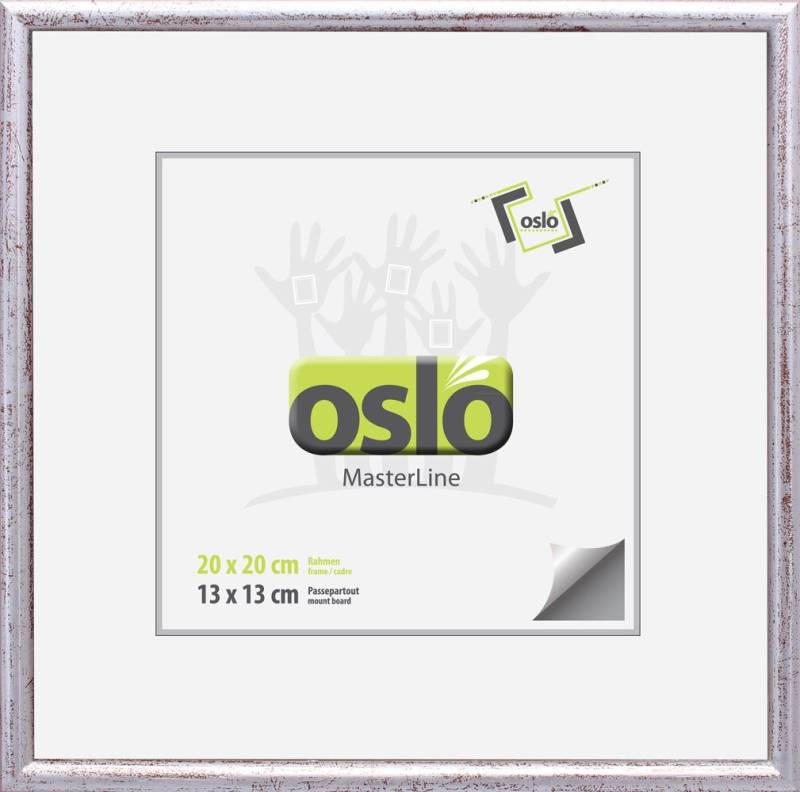 Oslo MasterLine Einzelrahmen Bilderrahmen 20 x 20 cm Holz massiv, schmales Profil, Echtglas, FSC, silber quadratisch mit stabilem Aufsteller von Oslo MasterLine