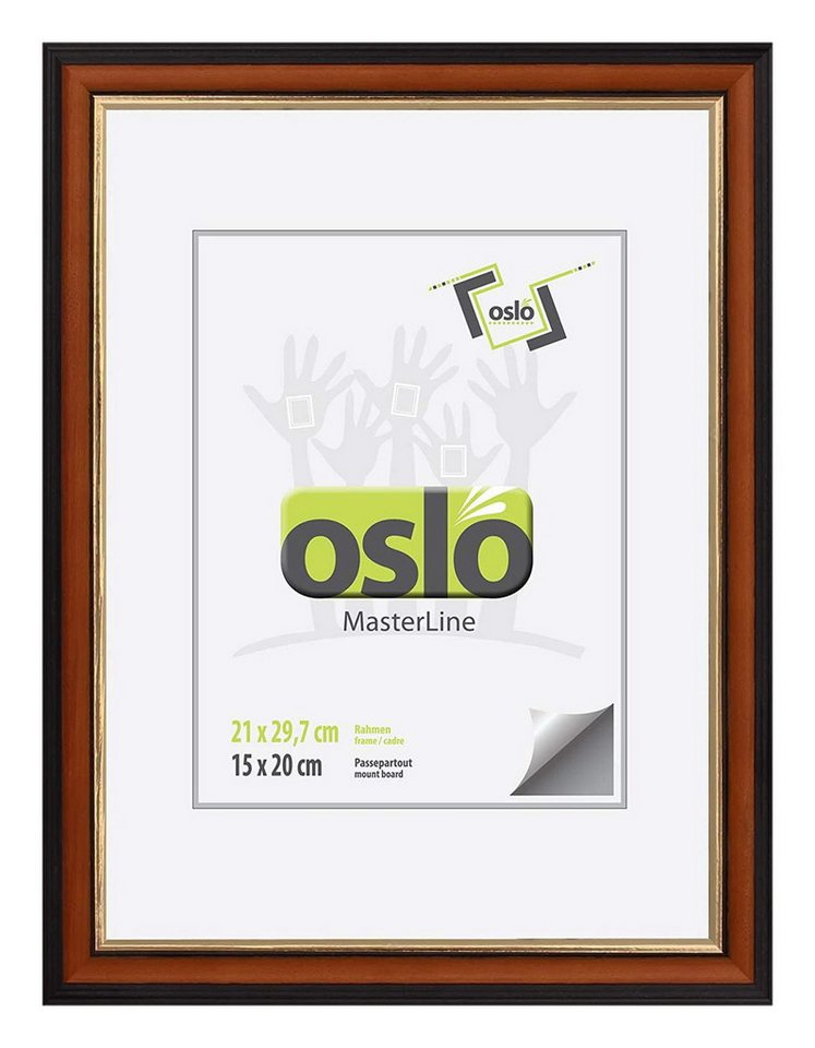 Oslo MasterLine Einzelrahmen Bilderrahmen 21 x 30 cm Urkundenformat DIN A4 exakt 21 x 29,7 cm, Urkundenrahmen braun-gold Holz FSC Echtglas stabiler Aufsteller von Oslo MasterLine