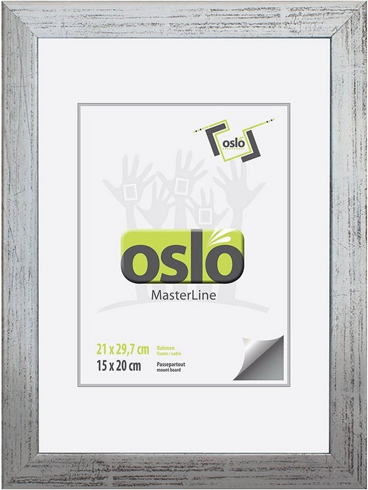 Oslo MasterLine Einzelrahmen Bilderrahmen 21 x 30 cm Urkundenformat DIN A4 exakt 21 x 29,7 cm, Urkundenrahmen silber Holz massiv FSC Echtglas stabiler Aufsteller von Oslo MasterLine