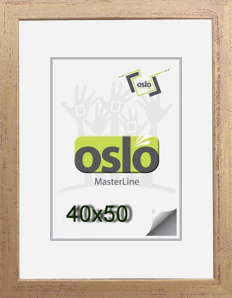 Oslo MasterLine Einzelrahmen Bilderrahmen 40 x 50 cm Holz massiv FSC Echtglas Hoch- und Querformat, Portraitrahmen gold von Oslo MasterLine