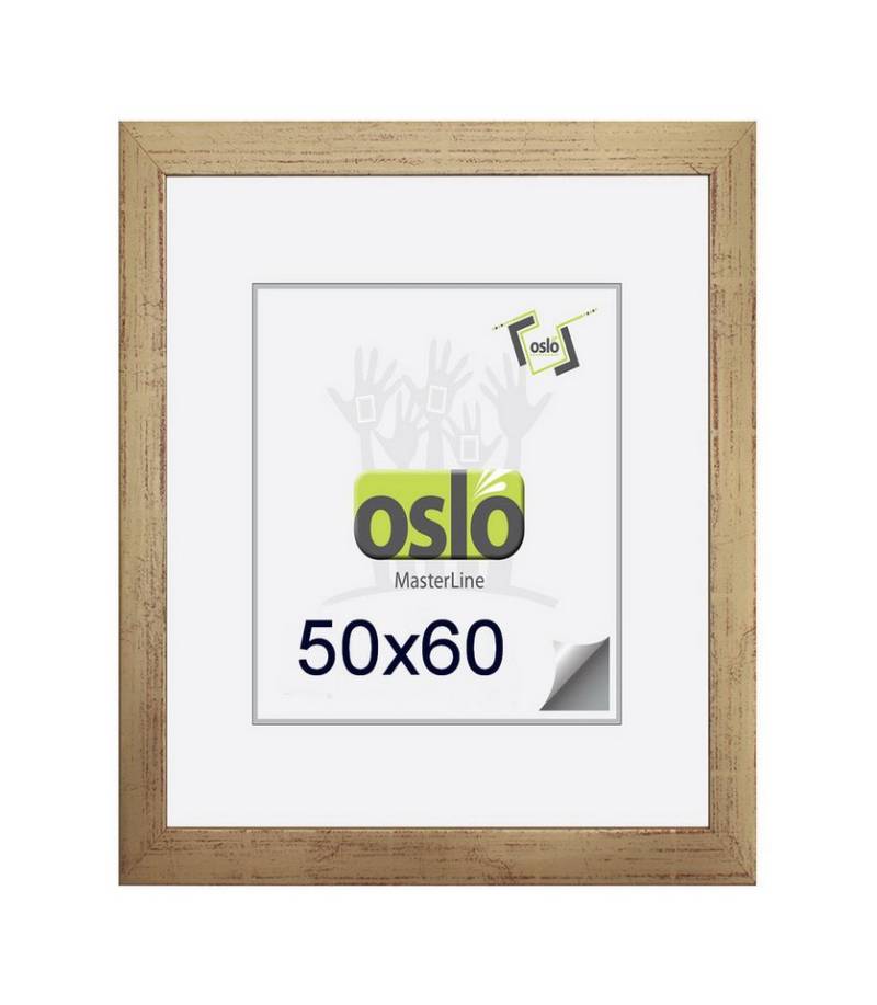 Oslo MasterLine Einzelrahmen Bilderrahmen 50 x 60 cm Holz massiv, Portraitrahmen, FSC-zertifiziert, (dunkelbraun} {gold} {weiß gekalkt), 50 x 60 gold Fotorahmen mit Echtglas, Passepartout geeignet von Oslo MasterLine