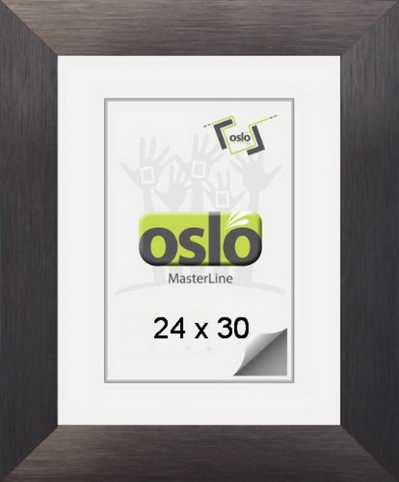 Oslo MasterLine Einzelrahmen Bilderrahmen Aluminium gebürstet 3 cm breit Echtglas Drehspannfedern, Rahmenfarbe graphit (stahl) Format 24x30 cm Hoch- und Querformat von Oslo MasterLine