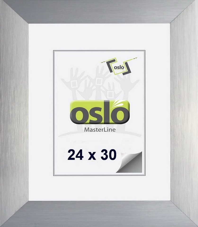 Oslo MasterLine Einzelrahmen Bilderrahmen Aluminium gebürstet 3 cm breit Echtglas Drehspannfedern, Rahmenfarbe silber matt Format 24x30 cm Hoch- und Querformat von Oslo MasterLine