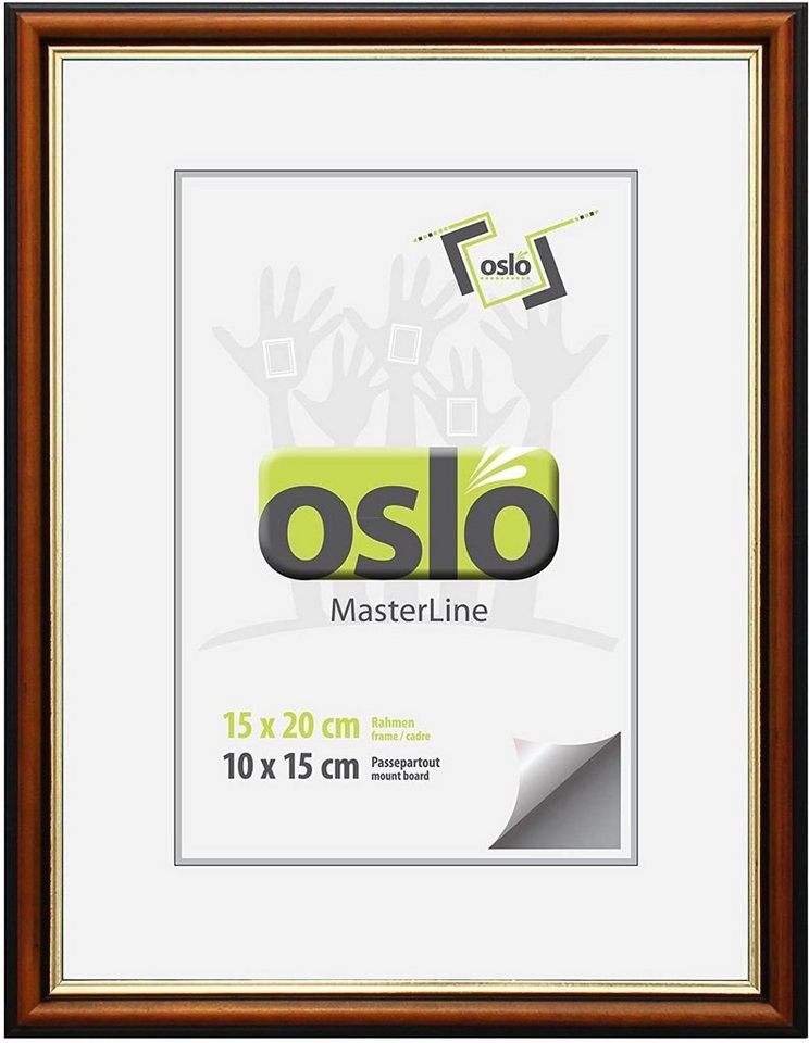 Oslo MasterLine Einzelrahmen Bilderrahmen Holz massiv FSC Echtglasscheibe Drehspannfedern, Format 15x2o Rahmenfarbe braun-gold stabiler Aufsteller von Oslo MasterLine