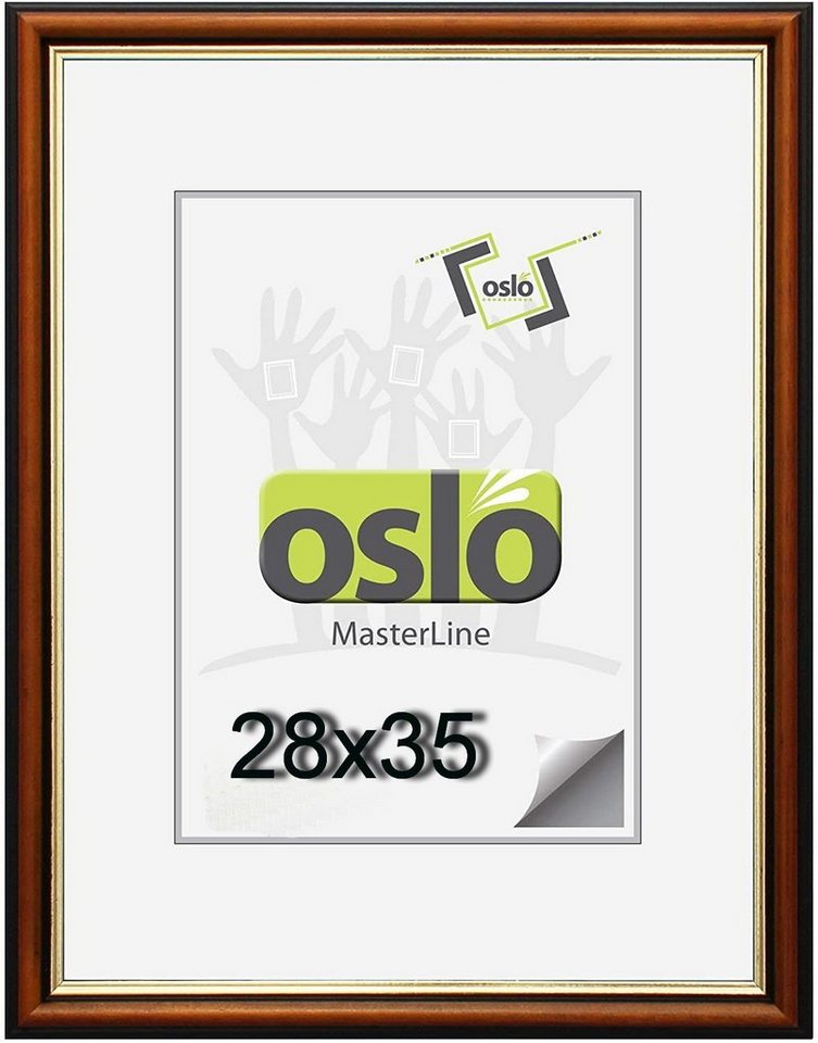 Oslo MasterLine Einzelrahmen Bilderrahmen Holz massiv FSC Echtglasscheibe Drehspannfedern, Format 28x35 Rahmenfarbe braun-gold von Oslo MasterLine