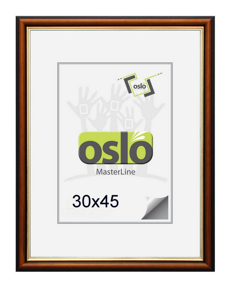 Oslo MasterLine Einzelrahmen Bilderrahmen Holz massiv FSC Echtglasscheibe Drehspannfedern, Format 30x45 Rahmenfarbe braun-gold von Oslo MasterLine