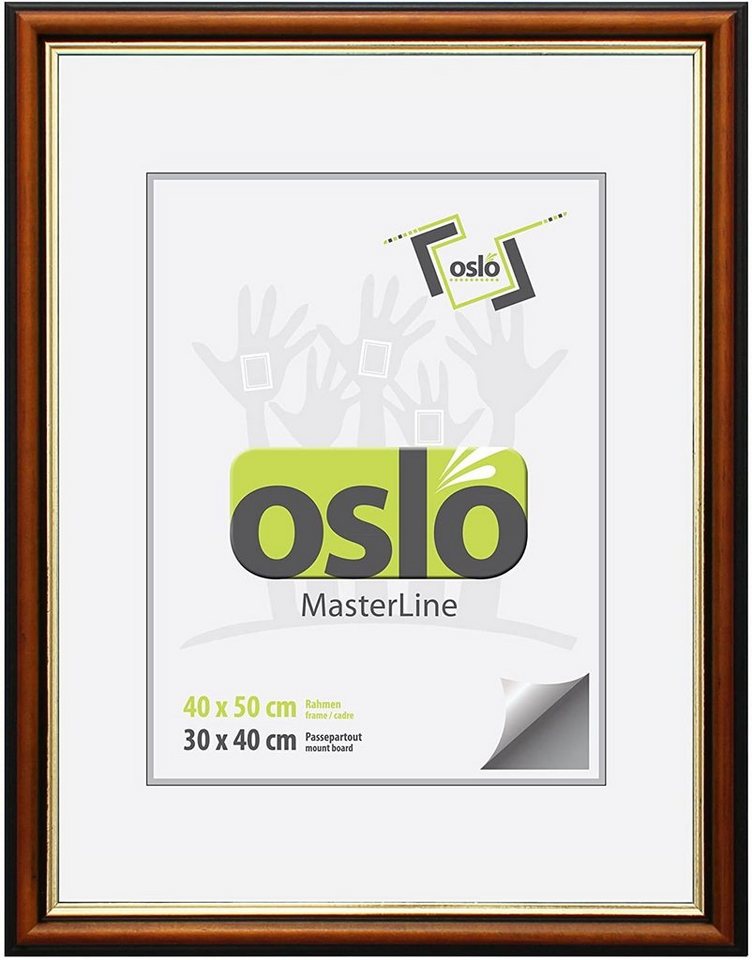 Oslo MasterLine Einzelrahmen Bilderrahmen Holz massiv FSC Echtglasscheibe Drehspannfedern, Format 40x50 Rahmenfarbe braun-gold von Oslo MasterLine