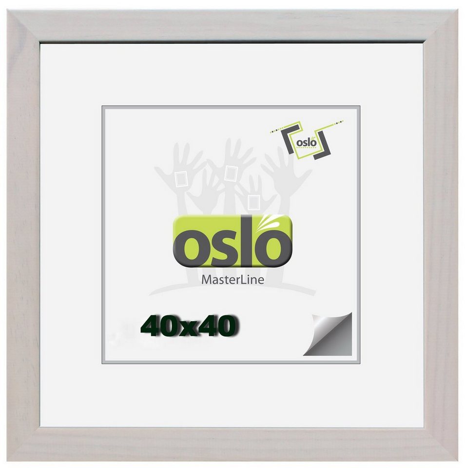 Oslo MasterLine Einzelrahmen Bilderrahmen Holz massiv quadratisch FSC mit Glasscheibe, 40 x 40 cm weiß gekalkt von Oslo MasterLine