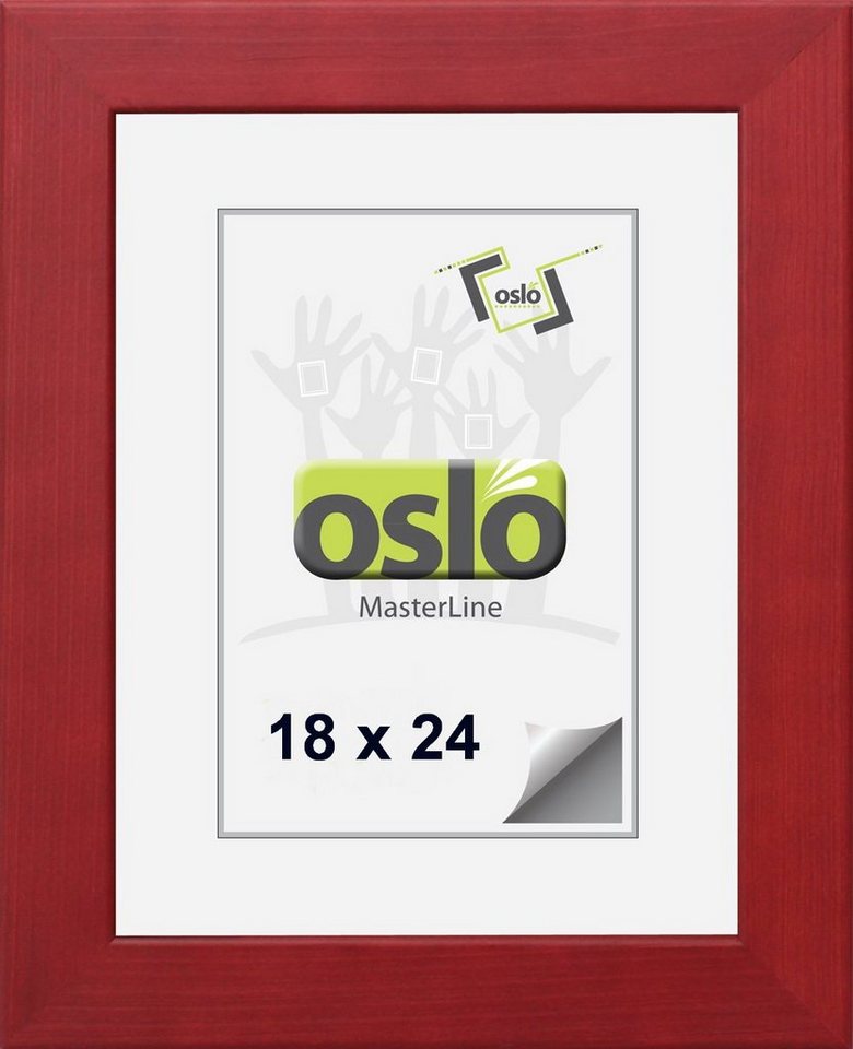 Oslo MasterLine Einzelrahmen Bilderrahmen Holz perfekt für Stickbilder Fotos Kunst Deko Echtglas, Format 18 x 24 cm mit stabilem Aufsteller Rahmenfarbe rot von Oslo MasterLine