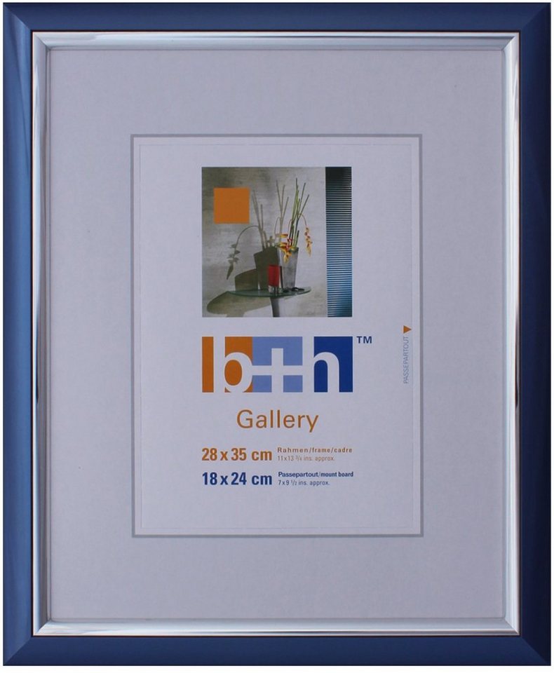 Oslo MasterLine Einzelrahmen Bilderrahmen Kunststoff Innenleiste glänzend Echtglas Puzzlerahmen FSC, 28x35 blau metallic - Innenleiste silber glänzend von Oslo MasterLine