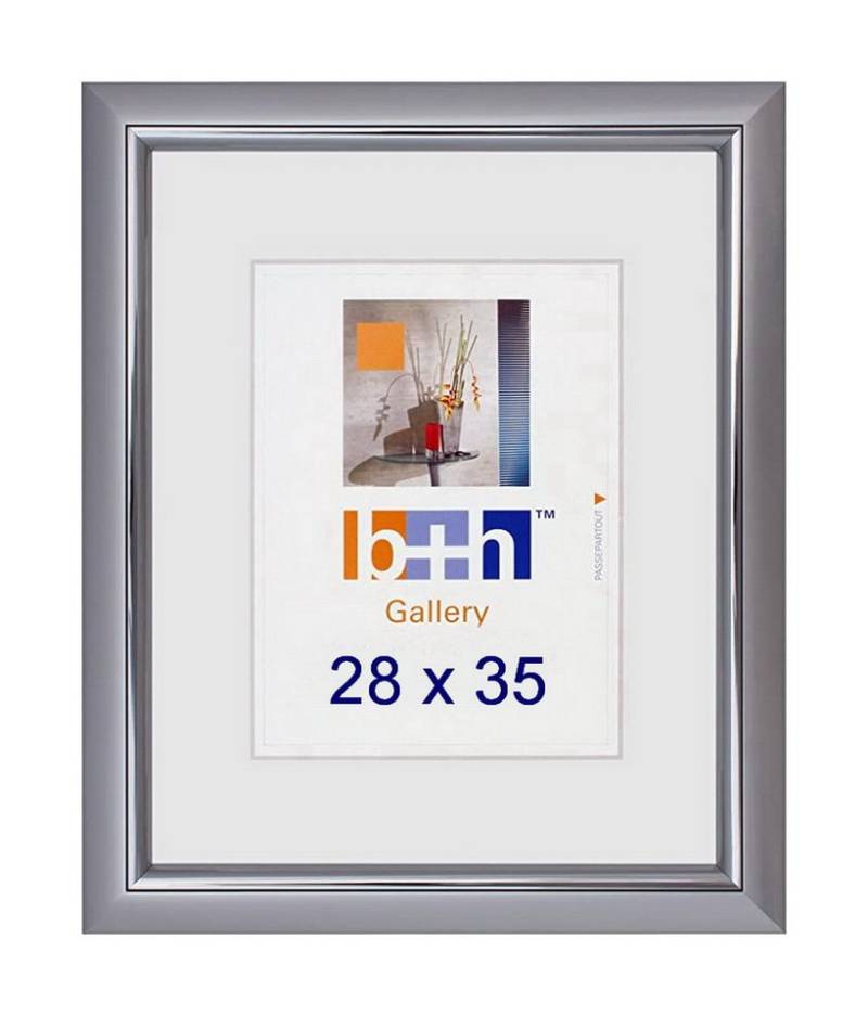 Oslo MasterLine Einzelrahmen Bilderrahmen Kunststoff Innenleiste glänzend Echtglas Puzzlerahmen FSC, 28x35 silber matt - Innenleiste silber glänzend von Oslo MasterLine