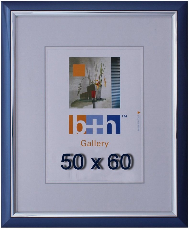 Oslo MasterLine Einzelrahmen Bilderrahmen Kunststoff Innenleiste glänzend Echtglas Puzzlerahmen FSC, 50x60 blau metallic - Innenleiste silber glänzend von Oslo MasterLine