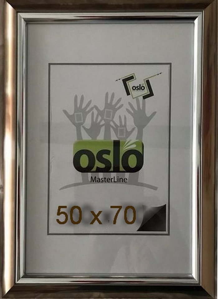 Oslo MasterLine Einzelrahmen Bilderrahmen Kunststoff Innenleiste glänzend Echtglas Becker+Hach FSC, 50x70 bronze - Innenleiste silber glänzend von Oslo MasterLine