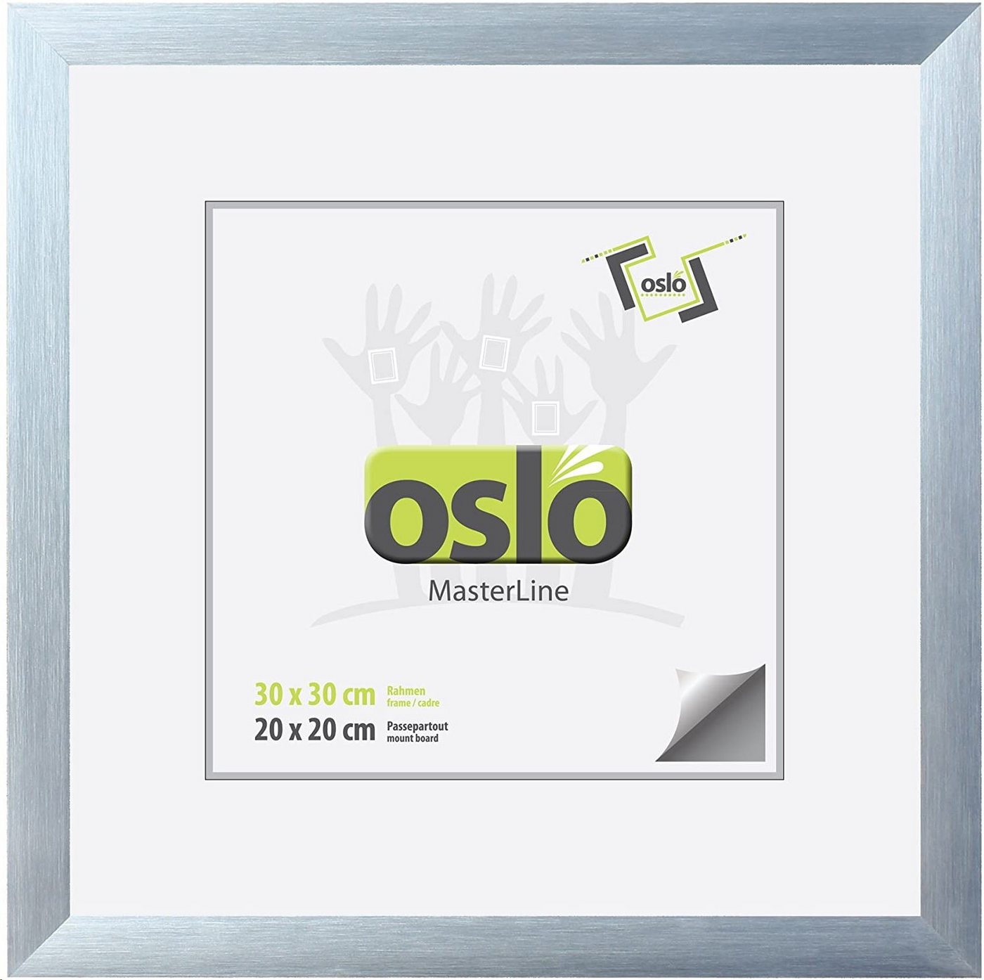 Oslo MasterLine Einzelrahmen Bilderrahmen quadratisch Aluminium gebürstet 3 cm breit, 30x30 silber Alu, Echtglas, Quadrat von Oslo MasterLine