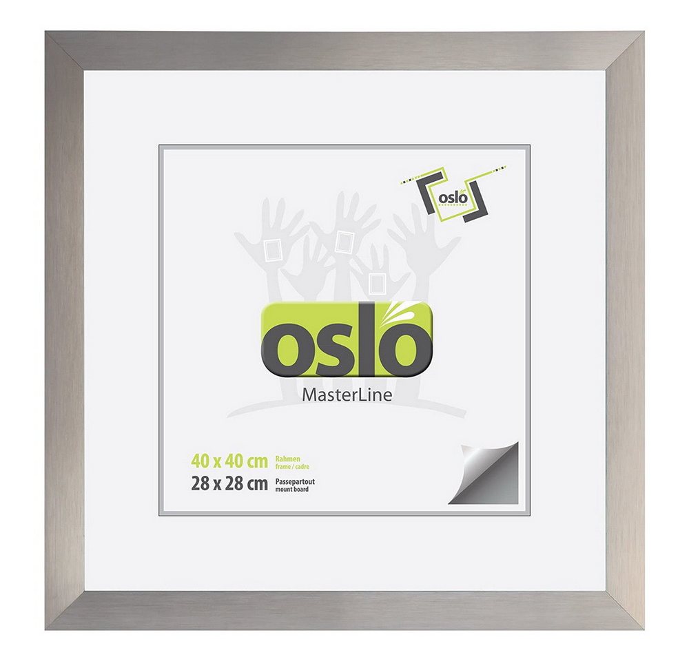 Oslo MasterLine Einzelrahmen Bilderrahmen quadratisch Aluminium gebürstet 3 cm breit, 40x40 champagner, Alu, Echtglas perfekt für Bilder mit Passepartout von Oslo MasterLine