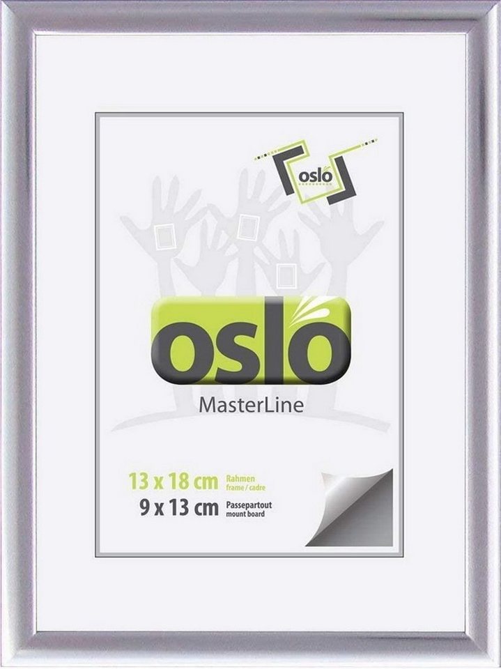 Oslo MasterLine Einzelrahmen Bilderrahmen Aluminium schmal Echtglas Fotorahmen Hoch- und Querformat, 13x18 silber glänzend mit Aufstelller, Alu Portraitrahmen von Oslo MasterLine