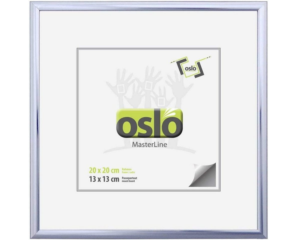 Oslo MasterLine Einzelrahmen Bilderrahmen Aluminium schmal Echtglas Fotorahmen Hoch- und Querformat, 20x20 silber glänzend quadratisch mit Aufsteller und Echtglas, Alu von Oslo MasterLine