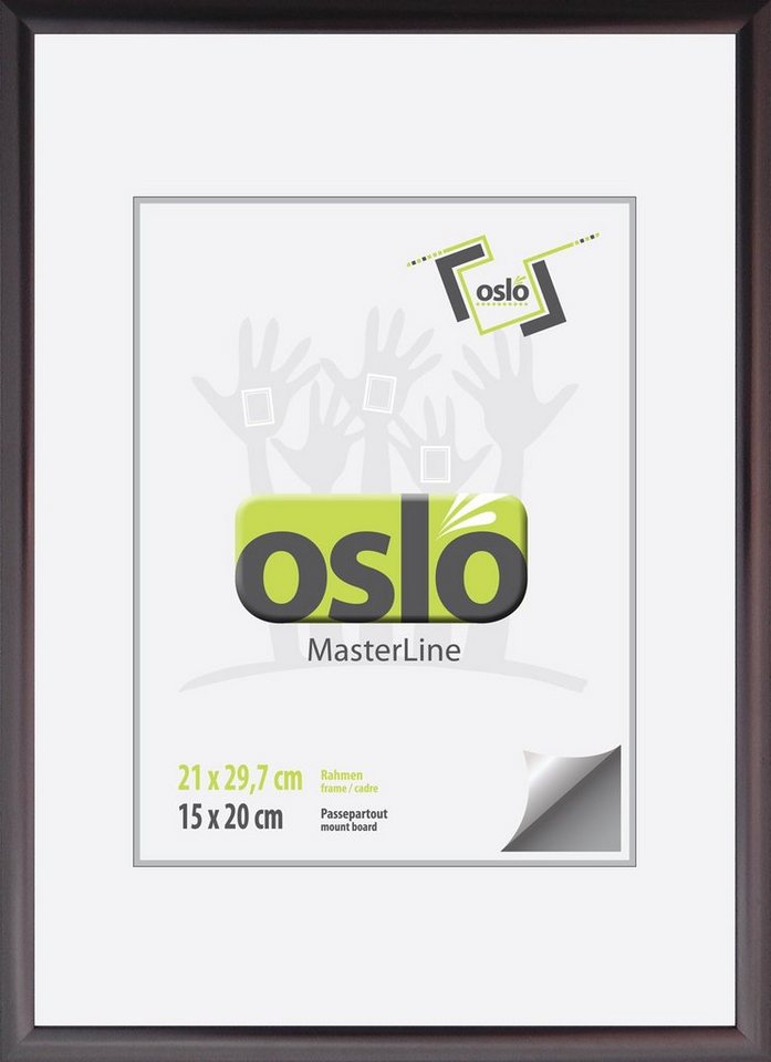 Oslo MasterLine Einzelrahmen Bilderrahmen Aluminium schmal Echtglas Fotorahmen Hoch- und Querformat, 21x29,7 DiN A4 graphit mit Aufsteller, Alu von Oslo MasterLine