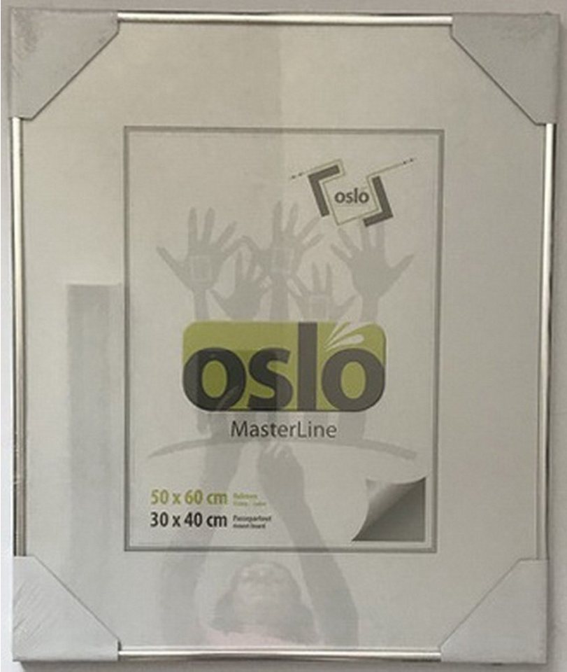 Oslo MasterLine Einzelrahmen Bilderrahmen Aluminium schmal Echtglas Fotorahmen Hoch- und Querformat, 50 x 60 cm silber glänzend, Portraitrahmen, Alu von Oslo MasterLine