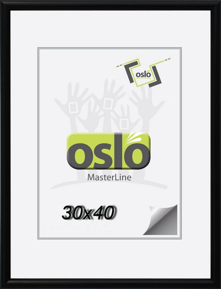 Oslo MasterLine Portraitrahmen Bilderrahmen 30 x 40 cm Holz massiv, schmales Profil, Echtglas, FSC, schwarz Hoch- und Querformat Passepartout geeignet von Oslo MasterLine